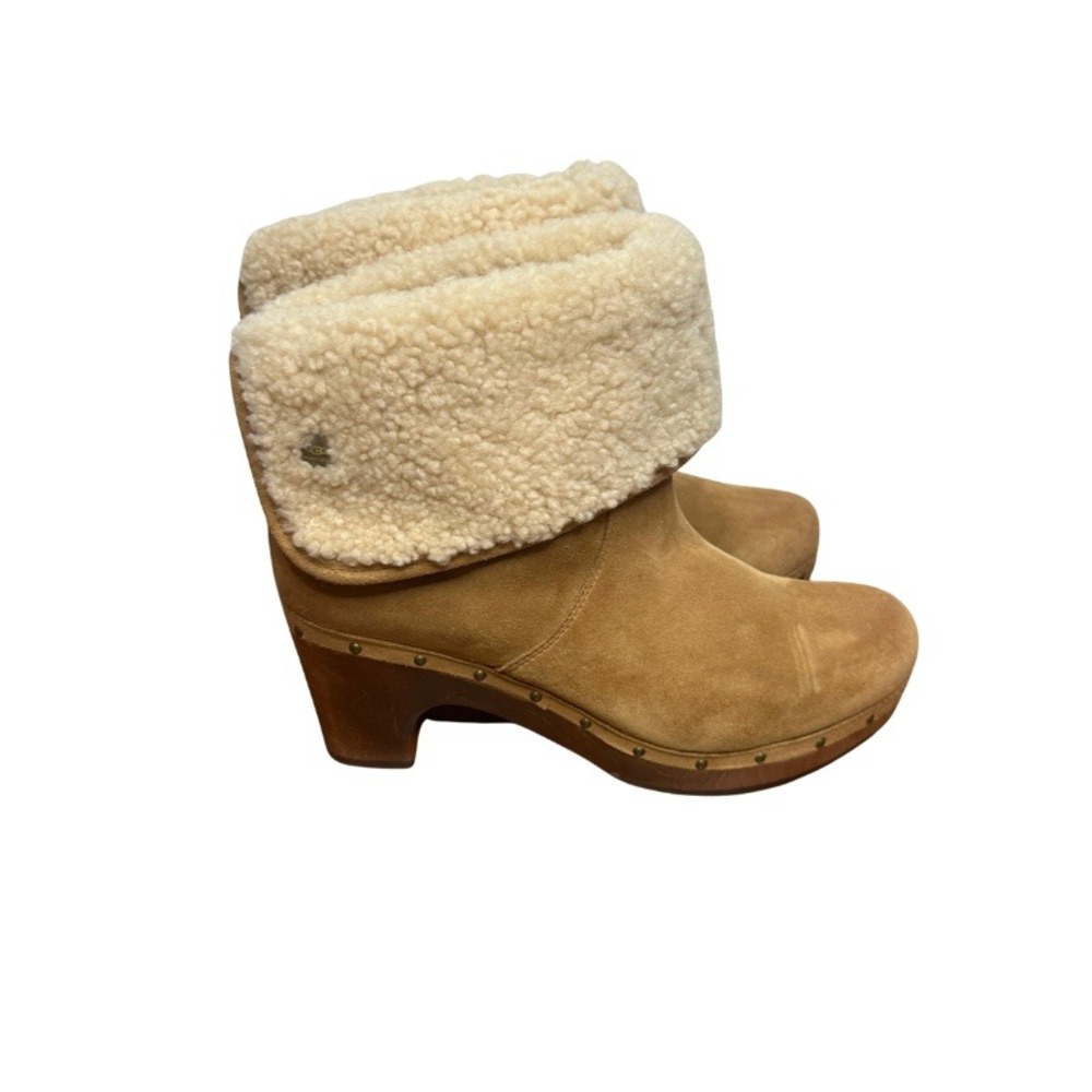 Ugg Australia Lynnea Clog Boots Chestnut Suede Sheepskin Studded Womens 10